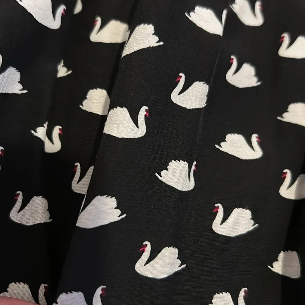 Kate Spade Swan Print Black & White Silk Rayon Dress, XS
